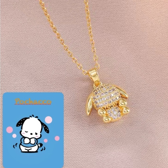 Hello Kitty Jewelry - 18K Gold 3D Pochacco Pave Diamond Pendant Necklace Sanrio Hello Kitty Kawaii
